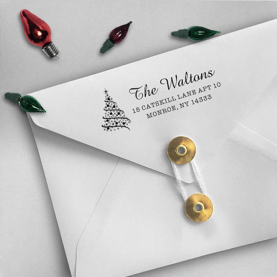 Christmas Tree Address Stamp, Christmas Custom Stamp