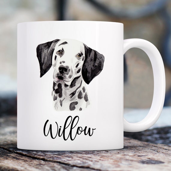 Dalmatian Watercolor Mug with Custom Name | Personalized Coffee Cup 11 oz.