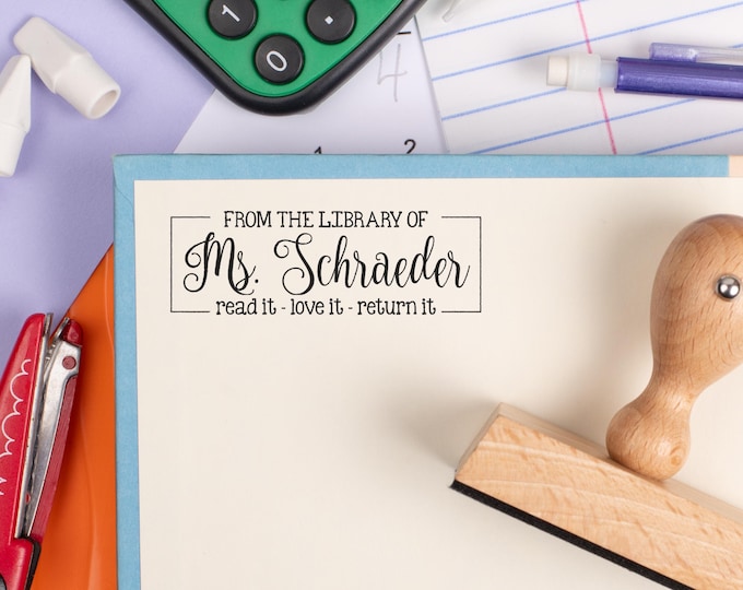 Personalized Library Stamp | Custom "From the Library of" Book Stamp | Self-Inking or Wooden Stamp | Gift for Teachers & Book Lovers