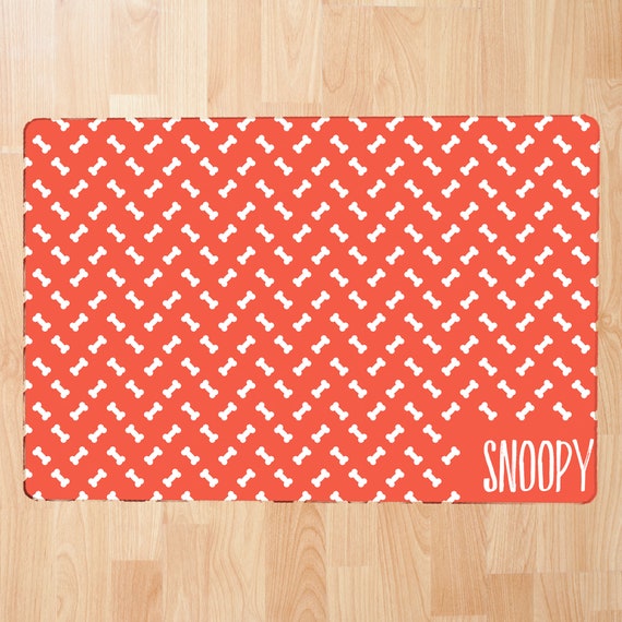 Cute Bones Personalized Pet Mat | Pet Bowl Mats, Dog Lover Gift, Cat Lover Gift, Pet Gift, Pet Placemat, Water Bowl Mat, Food Bowl Rug
