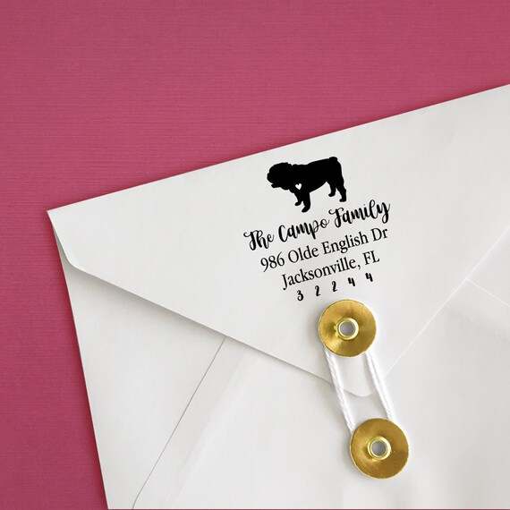 English Bulldog Custom Address Stamp - Self Inking Bulldog Calligraphy Stamp