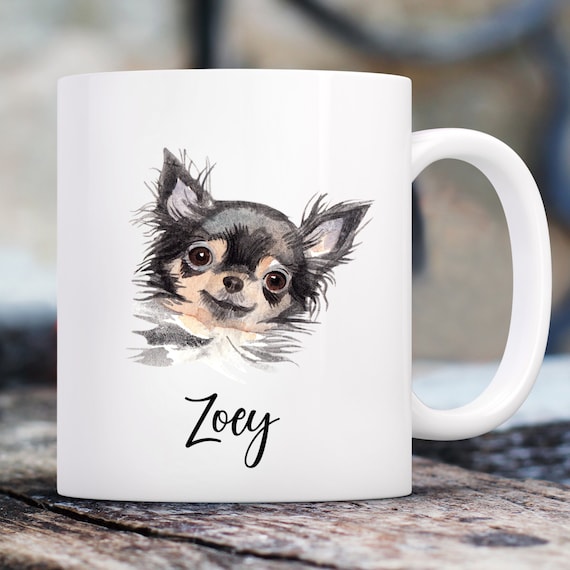 Chihuahua Watercolor Mug with Custom Name | Personalized Coffee Cup 11 oz.