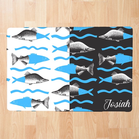Mod Fish Personalized Pet Mat | Pet Bowl Mats, Dog Lover Gift, Cat Lover Gift, Pet Gift, Pet Placemat, Water Bowl Mat, Food Bowl Rug