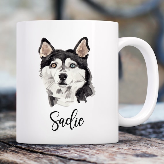 Husky Watercolor Mug with Custom Name | Personalized Coffee Cup 11 oz.
