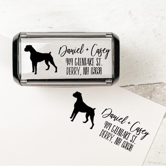 Boxer Personalized Address Stamp | Custom Dog Return Address Stamp | Self Inking Stamp