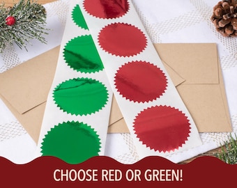 Festive Holiday Foil Seals For Embossers, Metallic Foil Embosser Sticker, Embosser Foil Sticker For Christmas, Red & Green Gift Tags