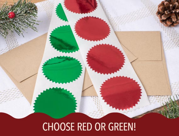 Festive Holiday Foil Seals For Embossers, Metallic Foil Embosser Sticker, Embosser Foil Sticker For Christmas, Red & Green Gift Tags
