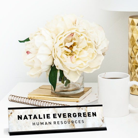 Gold Marble Desk Name Plate, Desk Plaque for Office Decor, Custom Name Plate, Teacher Desk Sign, New Job Gift, Cute Desk Accessory