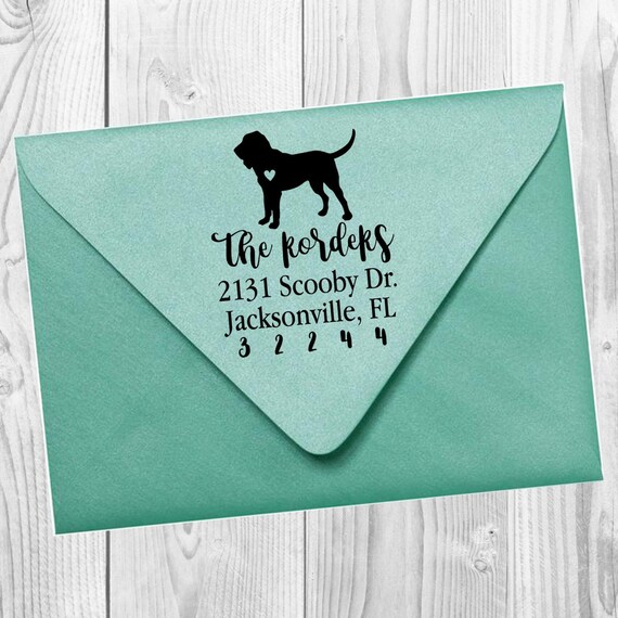 Bloodhound Custom Address Stamp - Self Inking Bloodhound Calligraphy Stamp
