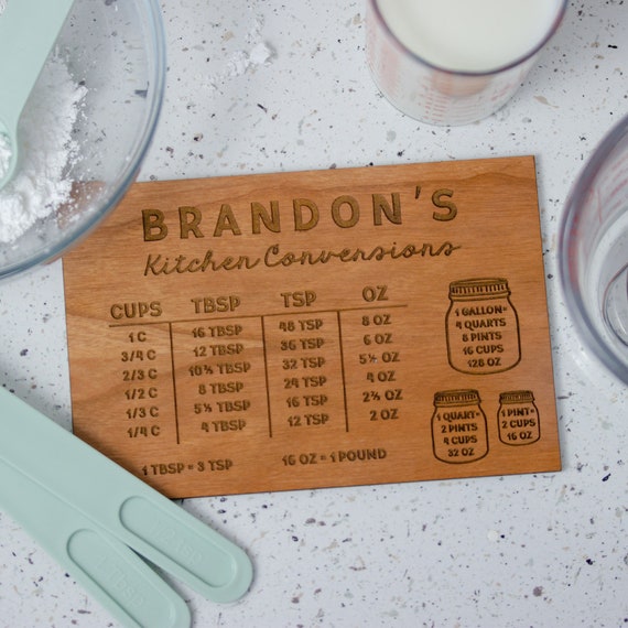 Kitchen Conversion Chart, Custom Fridge Magnet, Personalized Engraved Wood, Kitchen Conversions, Cooking Gift, Kitchen Decor