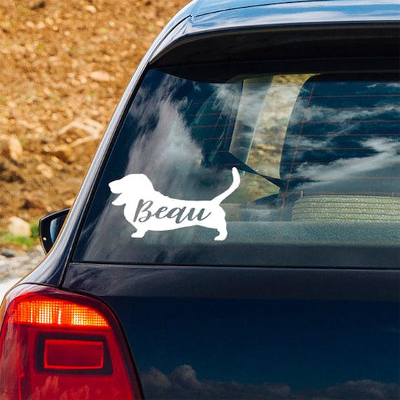 Personalized Basset Hound Vinyl Decal -  Add Your Dogs Name - Gifts for Beagle Dog Moms