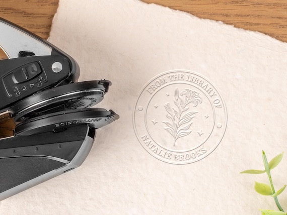Nature Inspired Book Embosser, Personalized Library Embosser, Custom Name Embossing Tool for Books, Premium Floral Raised Impression Stamp