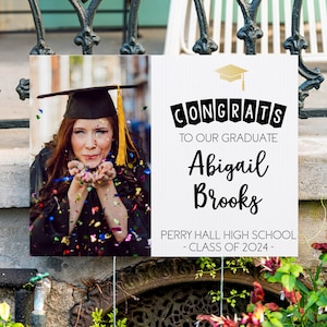 Graduation Yard Signs 2024 with Photo, Custom Yard Sign, Class of 2024 High School Senior Yard Sign, Congrats Grad Lawn Sign for Party