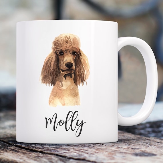 Poodle Watercolor Mug with Custom Name | Personalized Coffee Cup 11 oz.