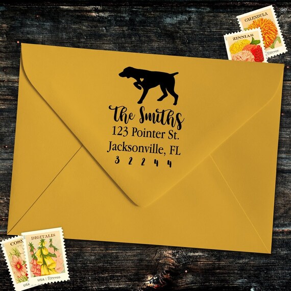 German Shorthaired Pointer Custom Address Stamp - Self Inking GSP Calligraphy Stamp