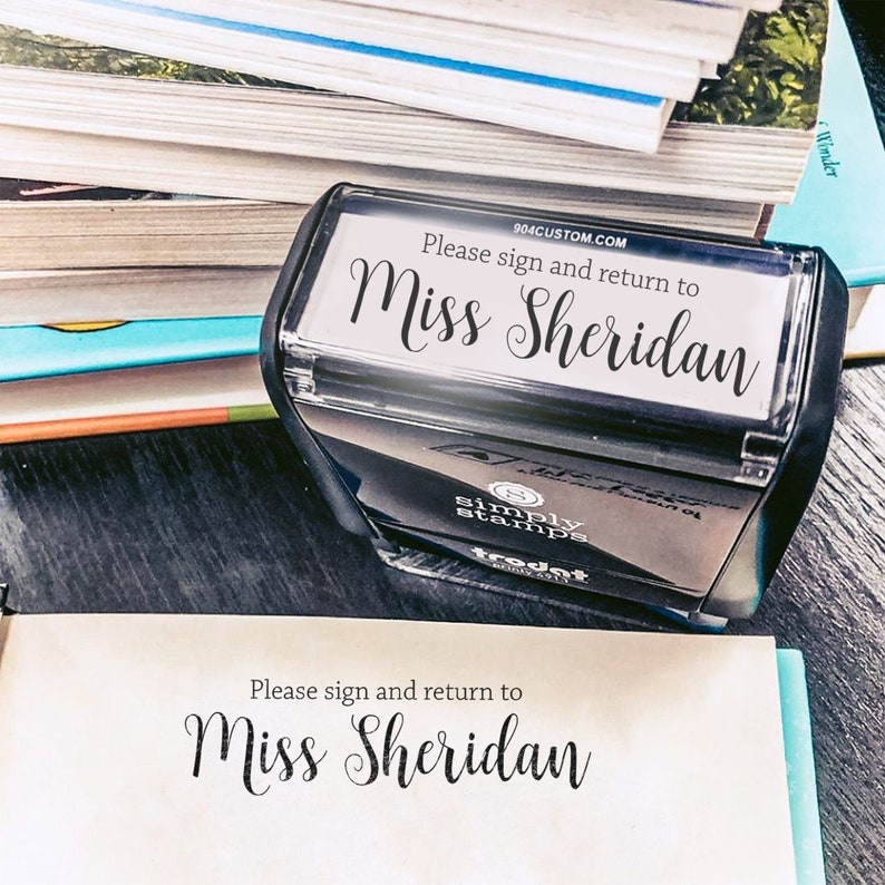 Please Sign and Return to Teacher Stamp Custom Classroom image 0