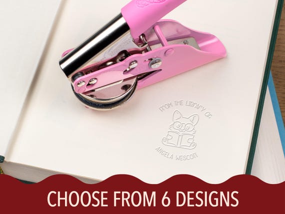 Personalized Animal Book Embosser, Custom Name Library Embosser, Premium Pink Embossing Tool, Traditional Teacher Raised Impression Stamp