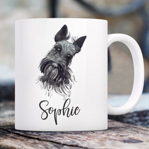 Scottish Terrier Watercolor Mug with Custom Name | Personalized Coffee Cup 11 oz.