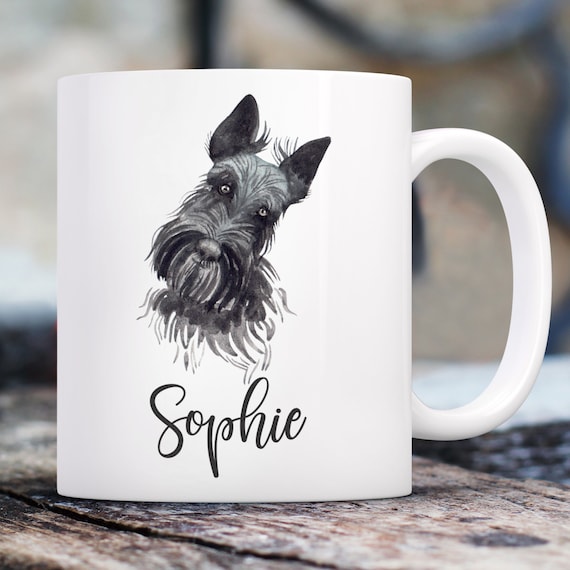 Scottish Terrier Watercolor Mug with Custom Name | Personalized Coffee Cup 11 oz.