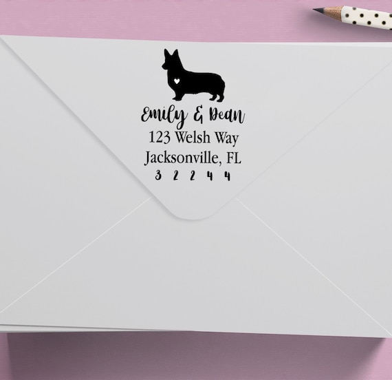 Corgi Custom Address Stamp - Self Inking Pembroke Welsh Corgi Calligraphy Stamp