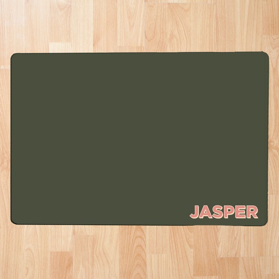 Green Minimalist Personalized Pet Mat | Pet Bowl Mats, Dog Lover Gift, Cat Lover Gift, Pet Gift, Pet Placemat, Water Bowl Mat, Food Bowl Rug