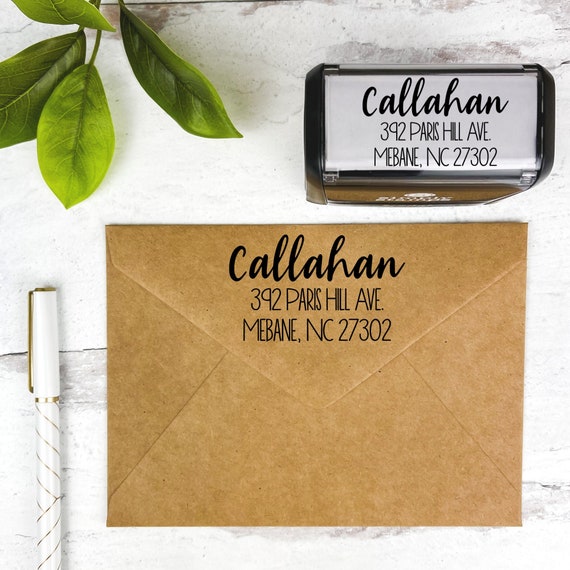Custom Calligraphy Address Stamp - Personalized Address Stamp | Choose Self Inking or Wood Handled Stamper