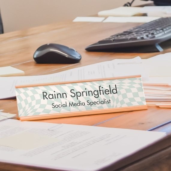 Groovy Checkered Desk Name Plate, Desk Plaque for Office Decor, Custom Name Plate, Teacher Desk Sign, New Job Gift, Cute Desk Accessory