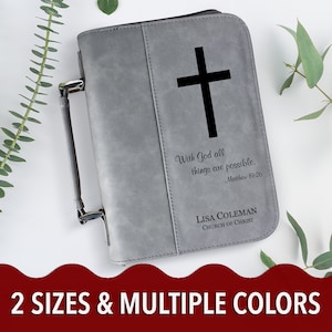 Custom Bible Cover with Cross, Personalized Bible Case, Leatherette Book Cover, Bible Cover with Bible Verse Laser-Engraved, Religious Gift