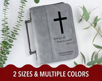 Custom Bible Cover with Cross, Personalized Bible Case, Leatherette Book Cover, Bible Cover with Bible Verse Laser-Engraved, Religious Gift