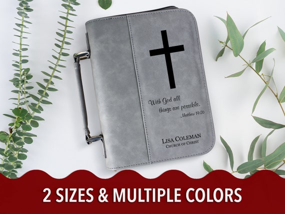 Custom Bible Cover with Cross, Personalized Bible Case, Leatherette Book Cover, Bible Cover with Bible Verse Laser-Engraved, Religious Gift