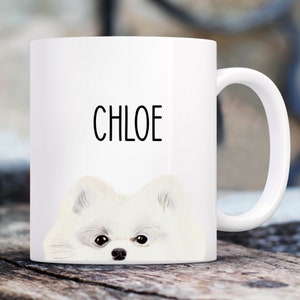 Peeking Pomeranian Mug with Custom Name | Personalized Coffee Cup 11 oz.