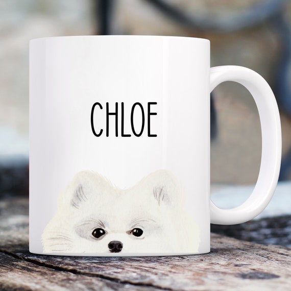 Peeking Pomeranian Mug with Custom Name | Personalized Coffee Cup 11 oz.