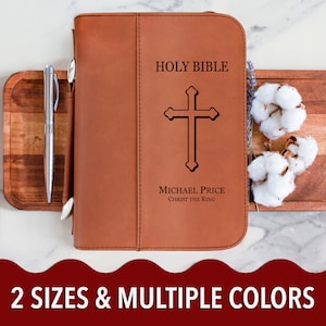 Custom Bible Cover with Cross, Personalized Bible Case, Leatherette Book Cover, Bible Cover with Bible Verse Laser-Engraved, Religious Gift