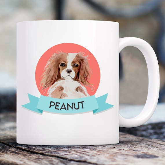 Cavalier King Charles Spaniel Colorblock Mug with Custom Name | Personalized Coffee Cup 11 oz.