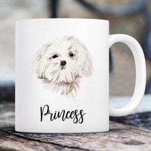 Maltese Watercolor Mug with Custom Name | Personalized Coffee Cup 11 oz.