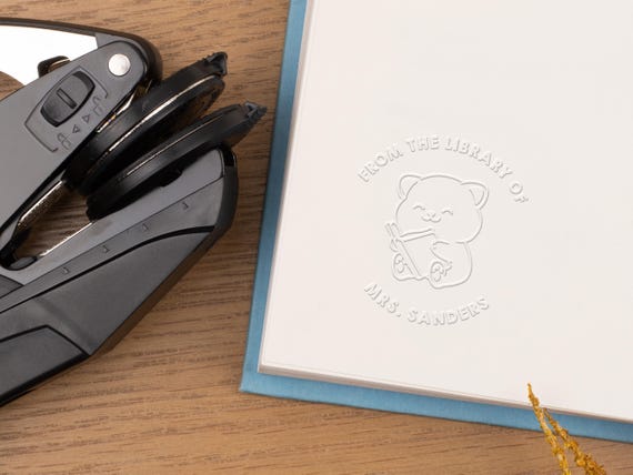 Cute Animal Book Embosser, Custom Name Library Embosser, Personalized Teacher Embossing Tool, Adorable Critter Raised Impression Stamp