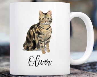 Brown Tabby Watercolor Double Sided Mug | Custom 11 Oz. Coffee Mug