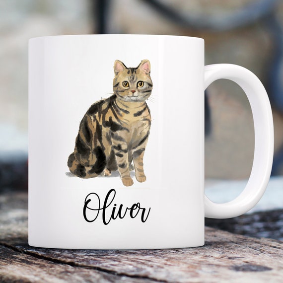 Brown Tabby Watercolor Double Sided Mug | Custom 11 Oz. Coffee Mug
