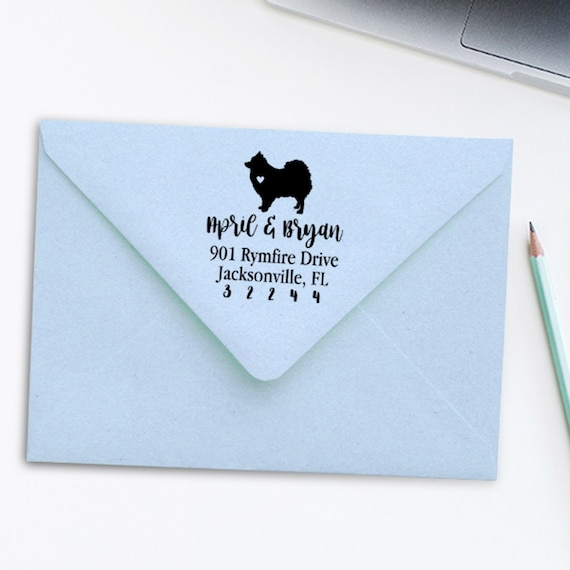 Pomeranian Custom Address Stamp - Self Inking Pomeranian Calligraphy Stamp