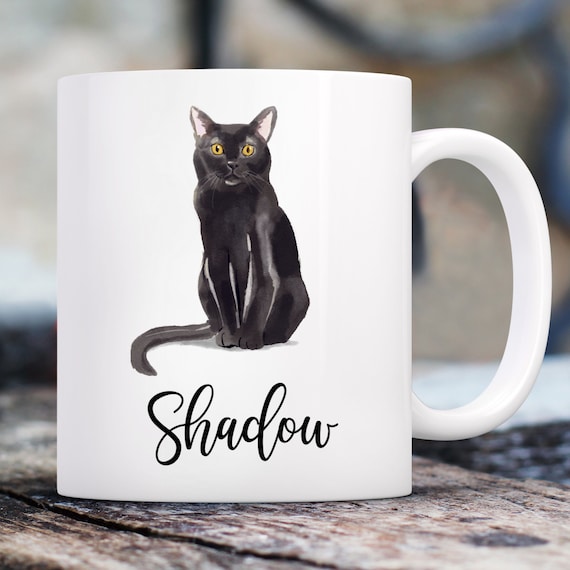 Black Bombay Cat Watercolor Double Sided Mug | Custom 11 Oz. Coffee Mug