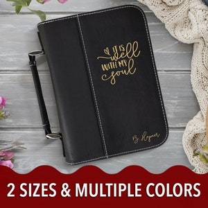 Custom Bible Cover, It Is Well With My Soul, Custom Name Engraved Religious Gift, Leatherette Book Cover, Personalized Bible Case