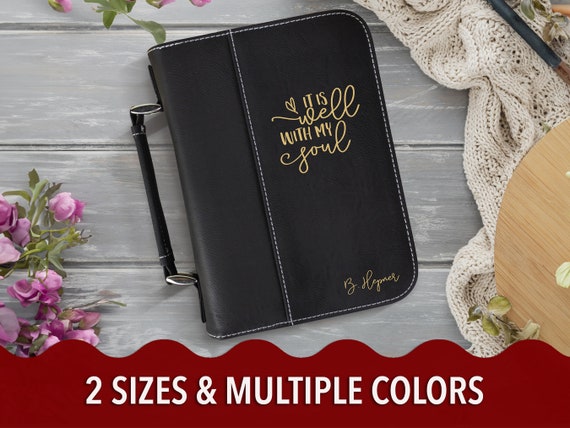 Custom Bible Cover, It Is Well With My Soul, Custom Name Engraved Religious Gift, Leatherette Book Cover, Personalized Bible Case
