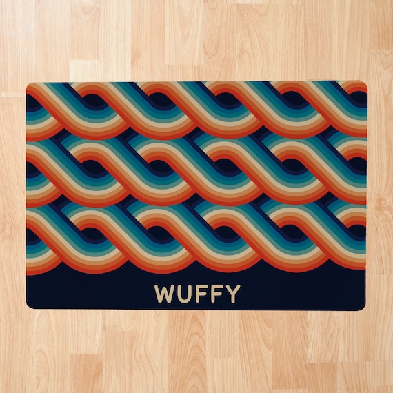 Retro Rainbow Personalized Pet Mat | Pet Bowl Mats, Dog Lover Gift, Cat Lover Gift, Pet Gift, Pet Placemat, Water Bowl Mat, Food Bowl Rug