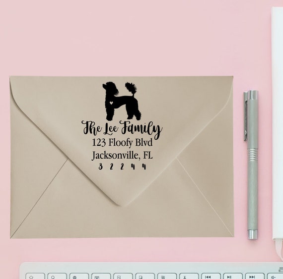 Poodle Custom Address Stamp - Self Inking Poodle Calligraphy Stamp
