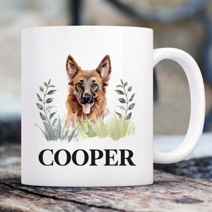 German Shepherd Botanical Mug with Custom Name | Personalized Coffee Cup 11 oz.