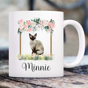 Siamese Cat Floral Double Sided Mug | Custom 11 Oz. Coffee Mug