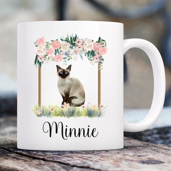 Siamese Cat Floral Double Sided Mug | Custom 11 Oz. Coffee Mug