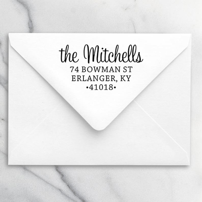 Custom Calligraphy Family Address Stamp Housewarming Gift Stamp Mitchell Design Address Stamp Self-Inking Return Address Stamps
