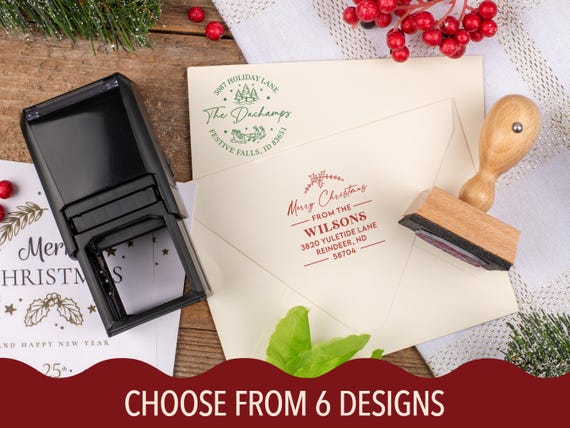Personalized Christmas Address Stamp, Custom Holiday Mailing Stamp, Festive Return Address Stamp, Decorative Xmas Stamp For Holiday Cards