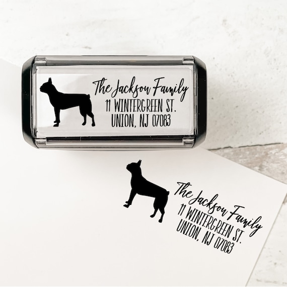 Boston Terrier Personalized Address Stamp | Custom Dog Return Address Stamp | Self Inking Stamp